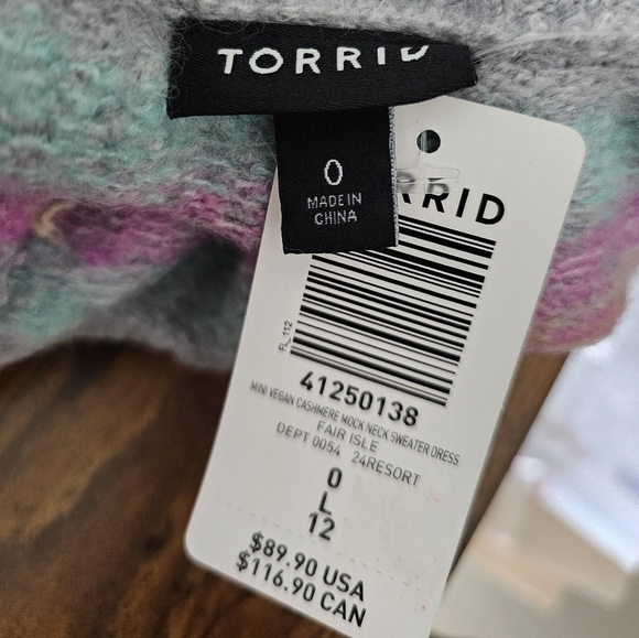 TORRID Mini Vegan Cashmere Mock Neck Sweater Dress | color Fair Isle Gray - Picture 12 of 12